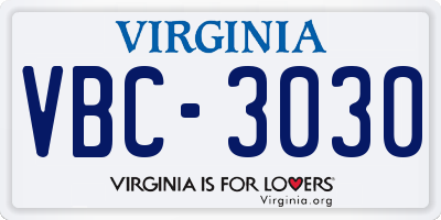 VA license plate VBC3030