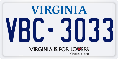 VA license plate VBC3033