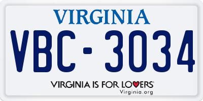 VA license plate VBC3034