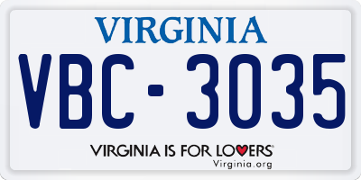 VA license plate VBC3035