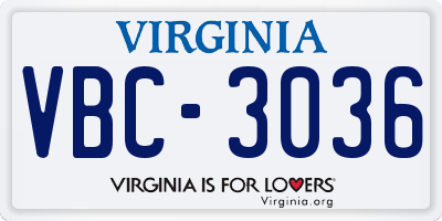 VA license plate VBC3036