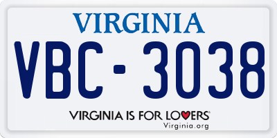 VA license plate VBC3038