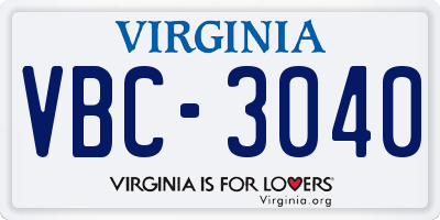 VA license plate VBC3040