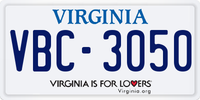 VA license plate VBC3050