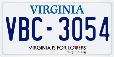 VA license plate VBC3054