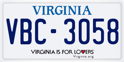 VA license plate VBC3058