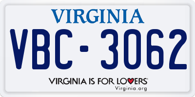 VA license plate VBC3062