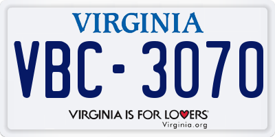 VA license plate VBC3070