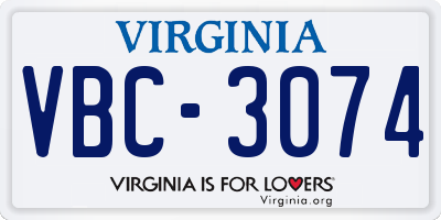 VA license plate VBC3074