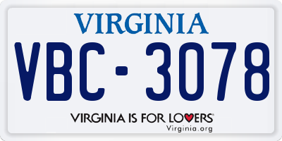 VA license plate VBC3078