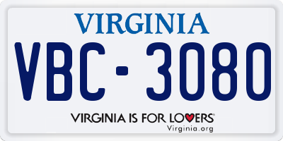 VA license plate VBC3080