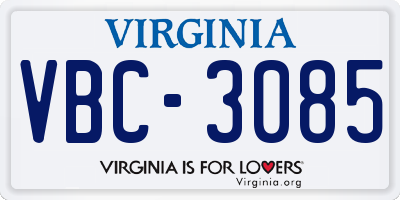VA license plate VBC3085