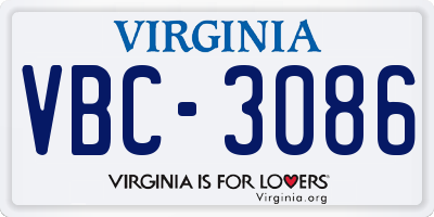 VA license plate VBC3086
