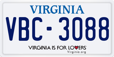 VA license plate VBC3088