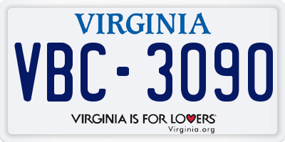 VA license plate VBC3090