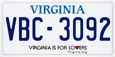 VA license plate VBC3092