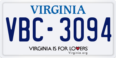 VA license plate VBC3094