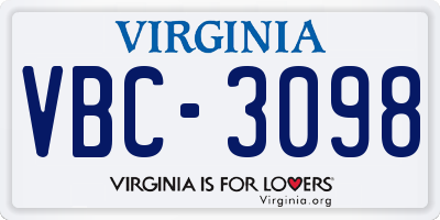 VA license plate VBC3098
