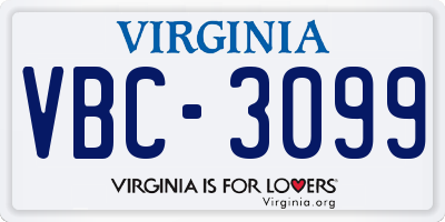 VA license plate VBC3099