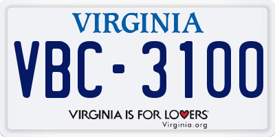 VA license plate VBC3100