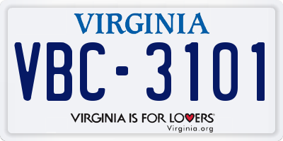 VA license plate VBC3101