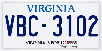VA license plate VBC3102