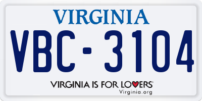 VA license plate VBC3104