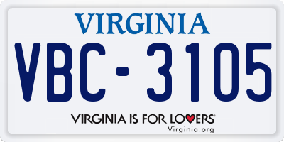 VA license plate VBC3105