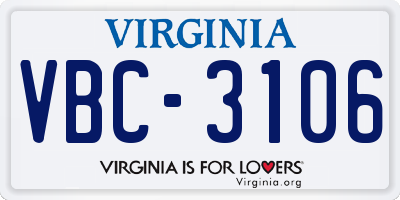 VA license plate VBC3106