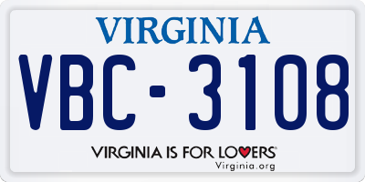VA license plate VBC3108