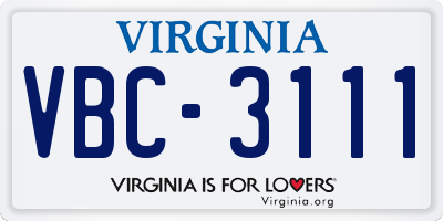 VA license plate VBC3111