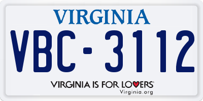 VA license plate VBC3112