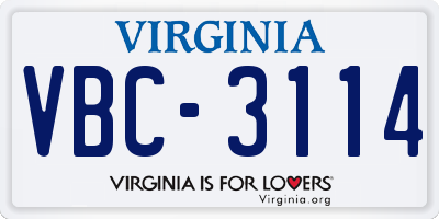 VA license plate VBC3114