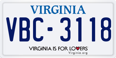 VA license plate VBC3118