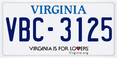VA license plate VBC3125