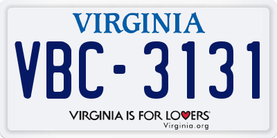 VA license plate VBC3131