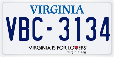 VA license plate VBC3134