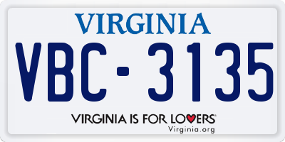 VA license plate VBC3135