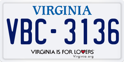 VA license plate VBC3136