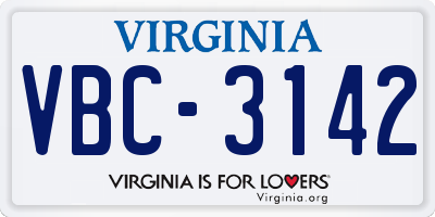 VA license plate VBC3142