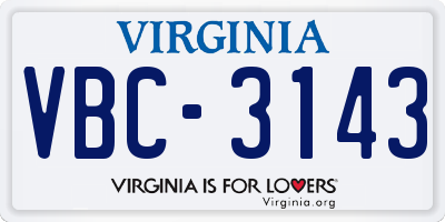 VA license plate VBC3143