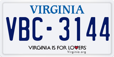 VA license plate VBC3144