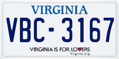 VA license plate VBC3167