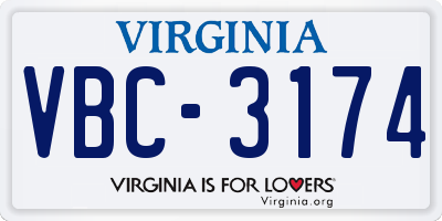 VA license plate VBC3174