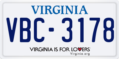 VA license plate VBC3178