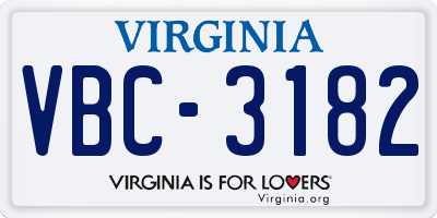 VA license plate VBC3182