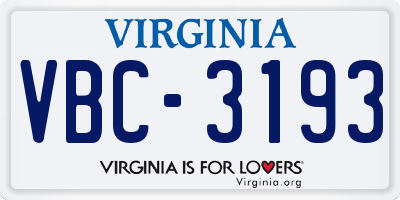 VA license plate VBC3193