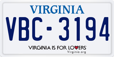 VA license plate VBC3194