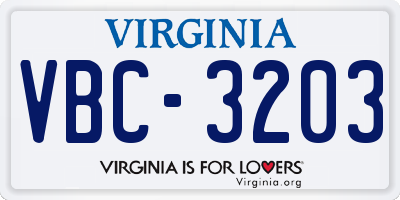 VA license plate VBC3203