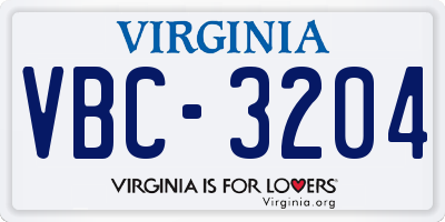 VA license plate VBC3204